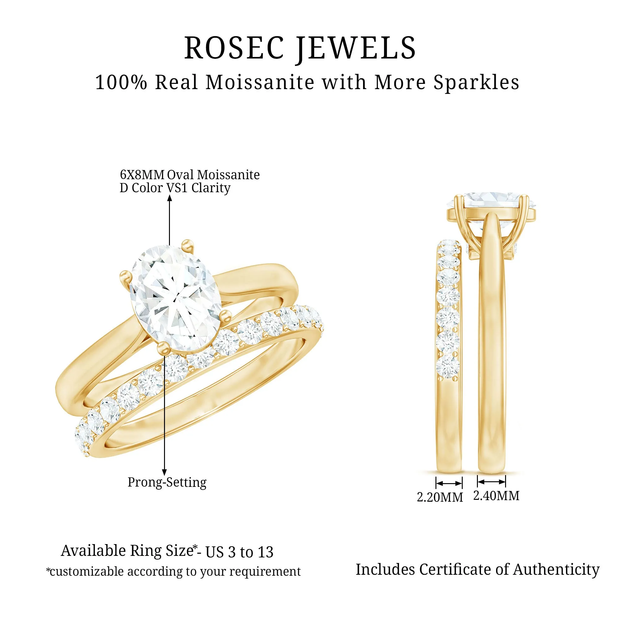 Oval Cut Solitaire Moissanite Bridal Ring Set