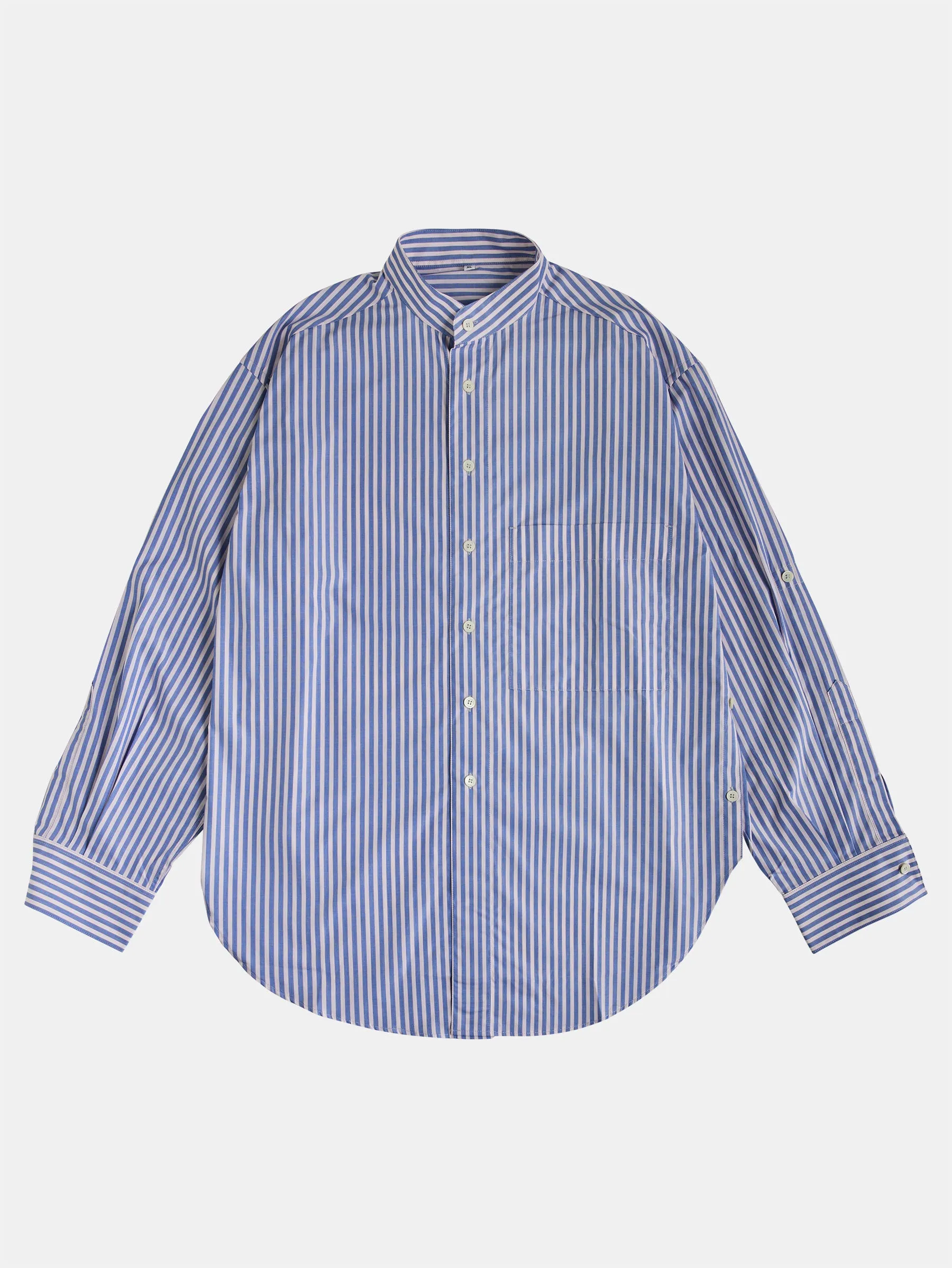 Oversize Mao Collar Shirt with Stripes
