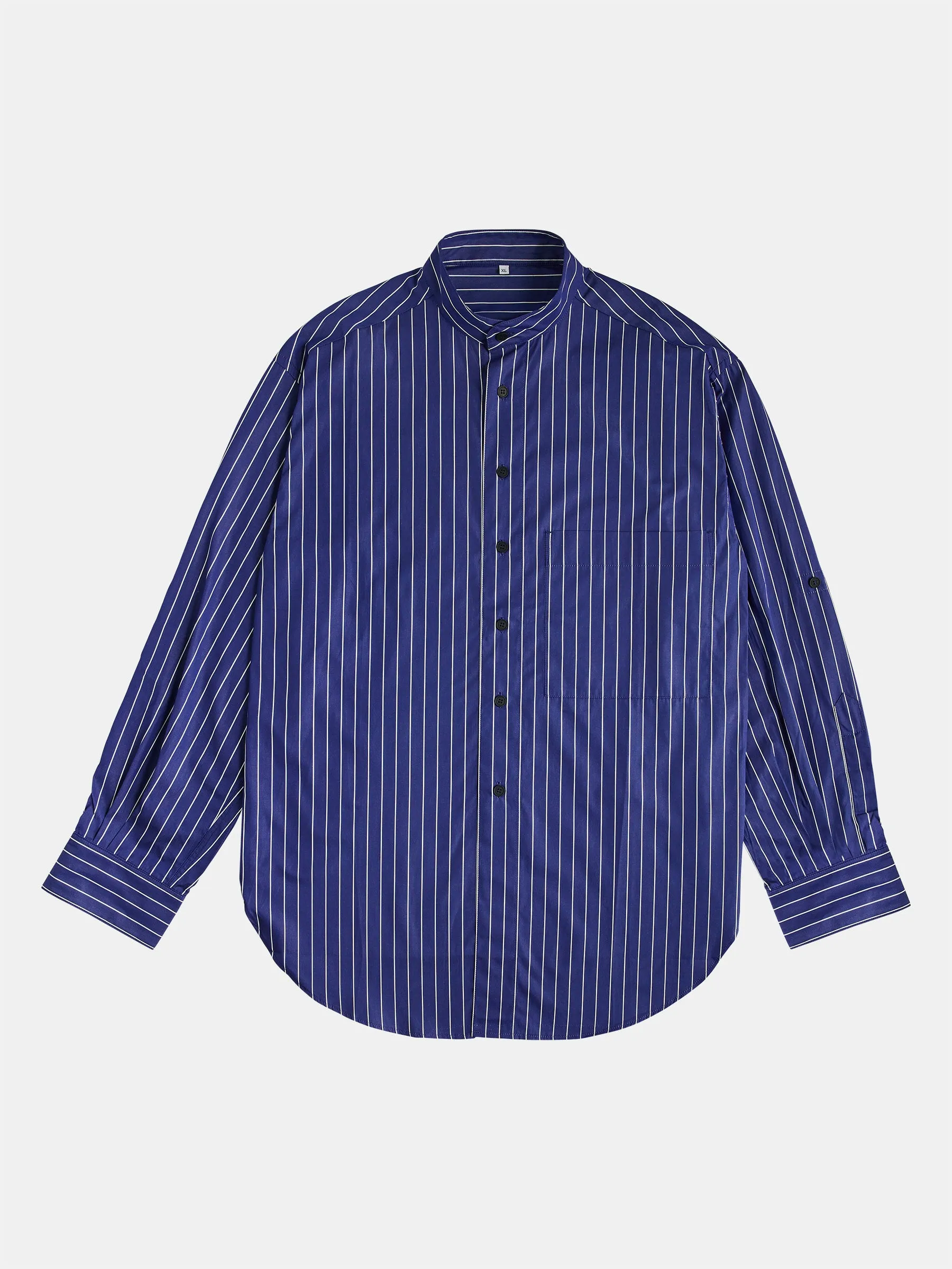 Oversize Mao Collar Shirt with Stripes