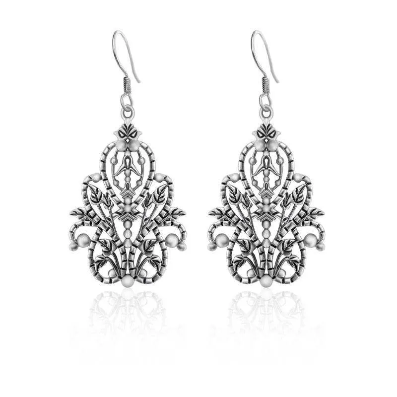 Oxidised Silver Filigree Crown Dangle