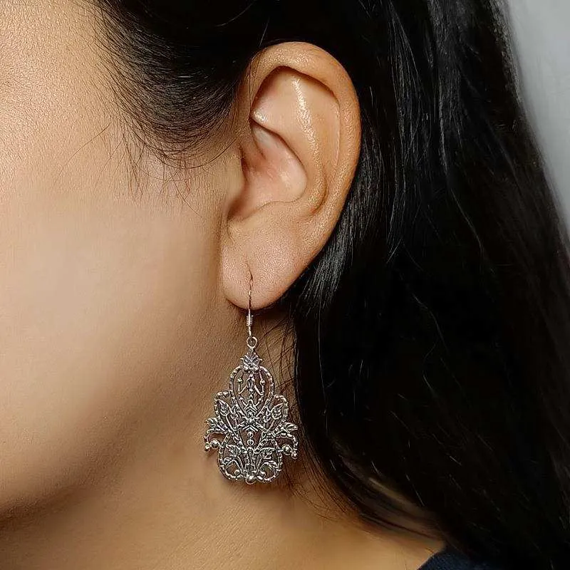 Oxidised Silver Filigree Crown Dangle