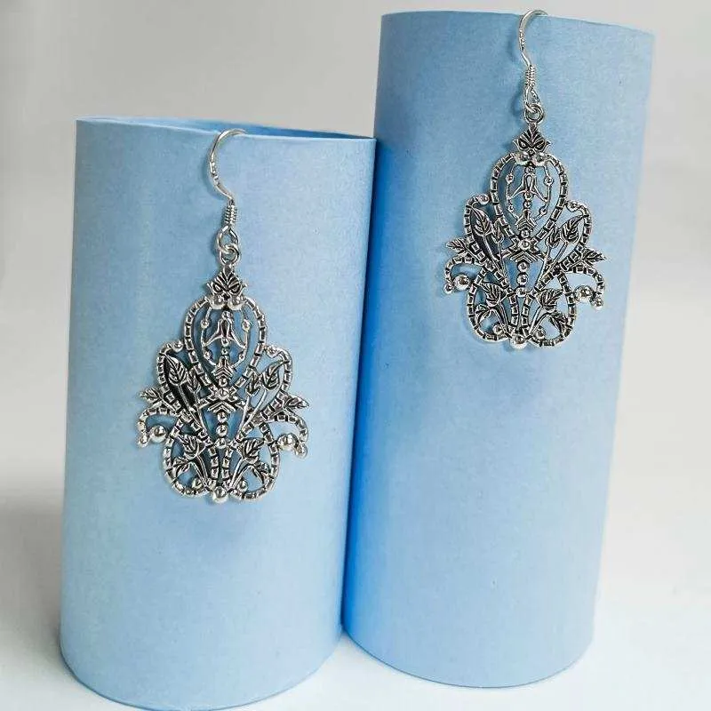 Oxidised Silver Filigree Crown Dangle