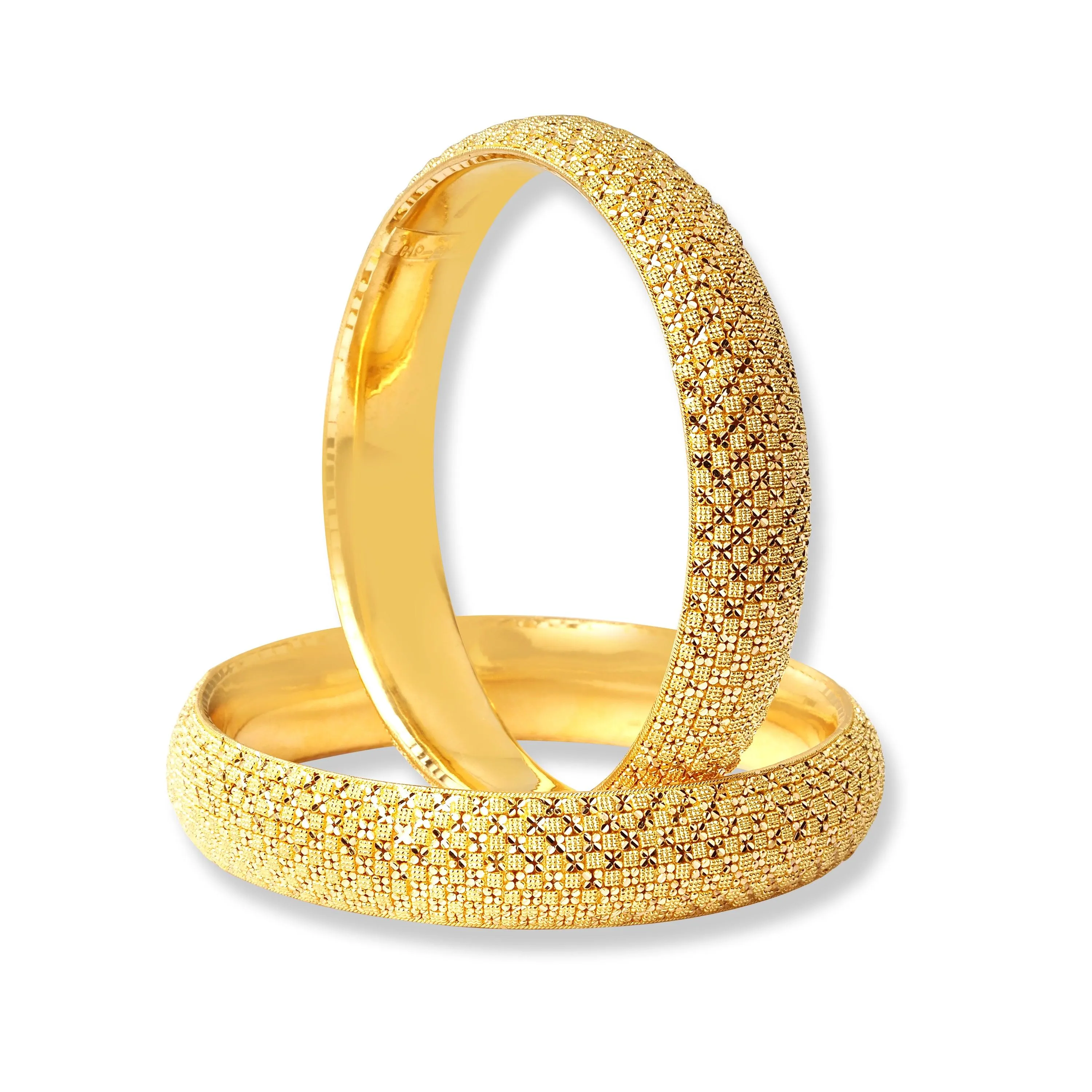 Pair of 22ct Gold Filigree Design Bangles (74.23g) B-8505