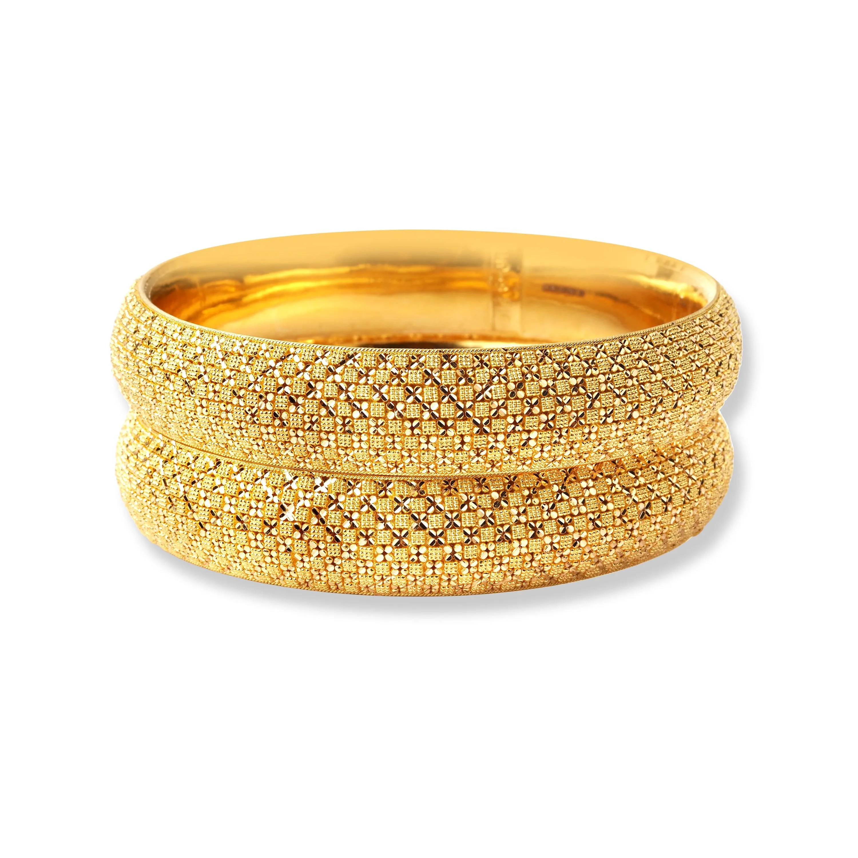 Pair of 22ct Gold Filigree Design Bangles (74.23g) B-8505