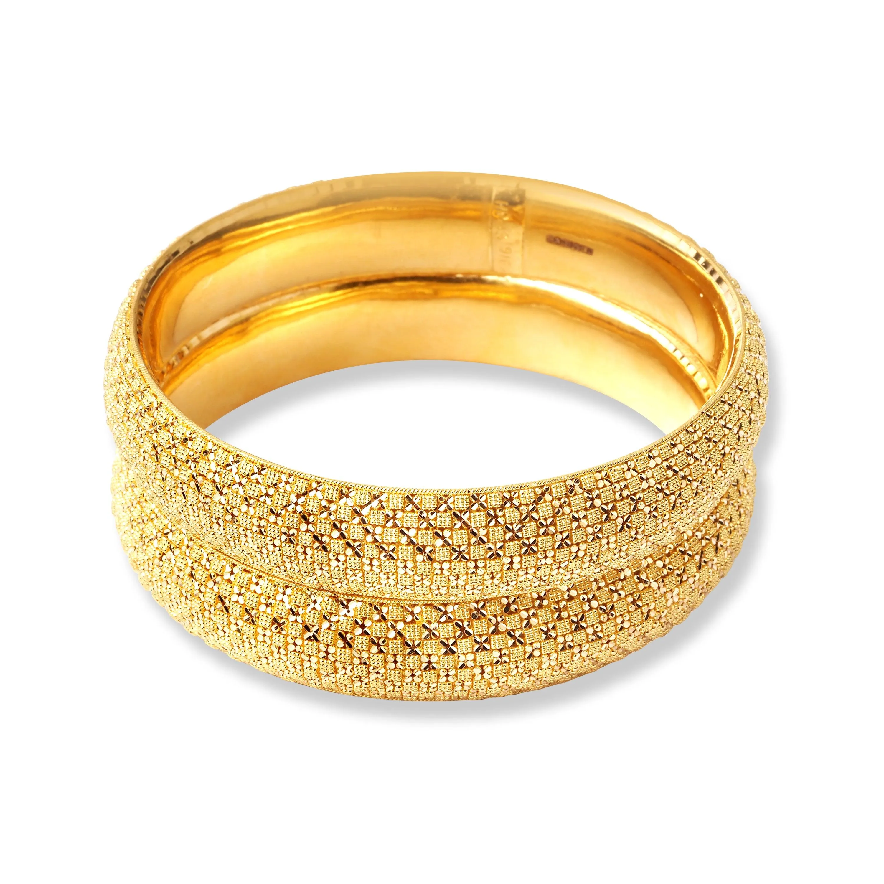 Pair of 22ct Gold Filigree Design Bangles (74.23g) B-8505