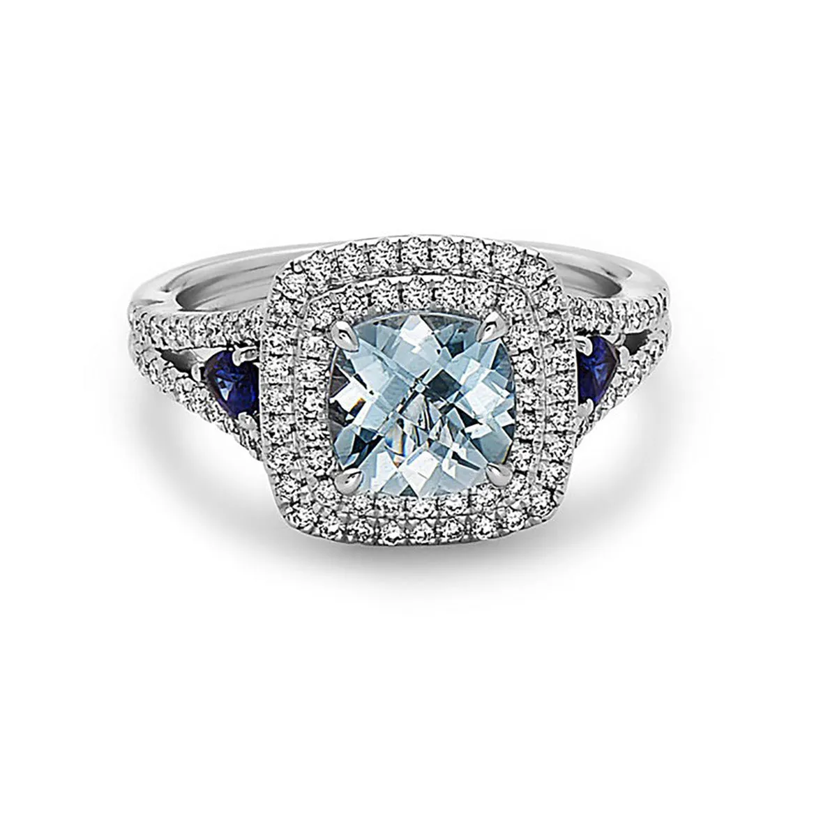 Pastel Aquamarine Diamond Petit Cushion Ring