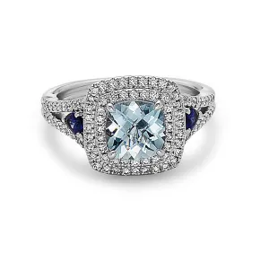 Pastel Aquamarine Diamond Petit Cushion Ring