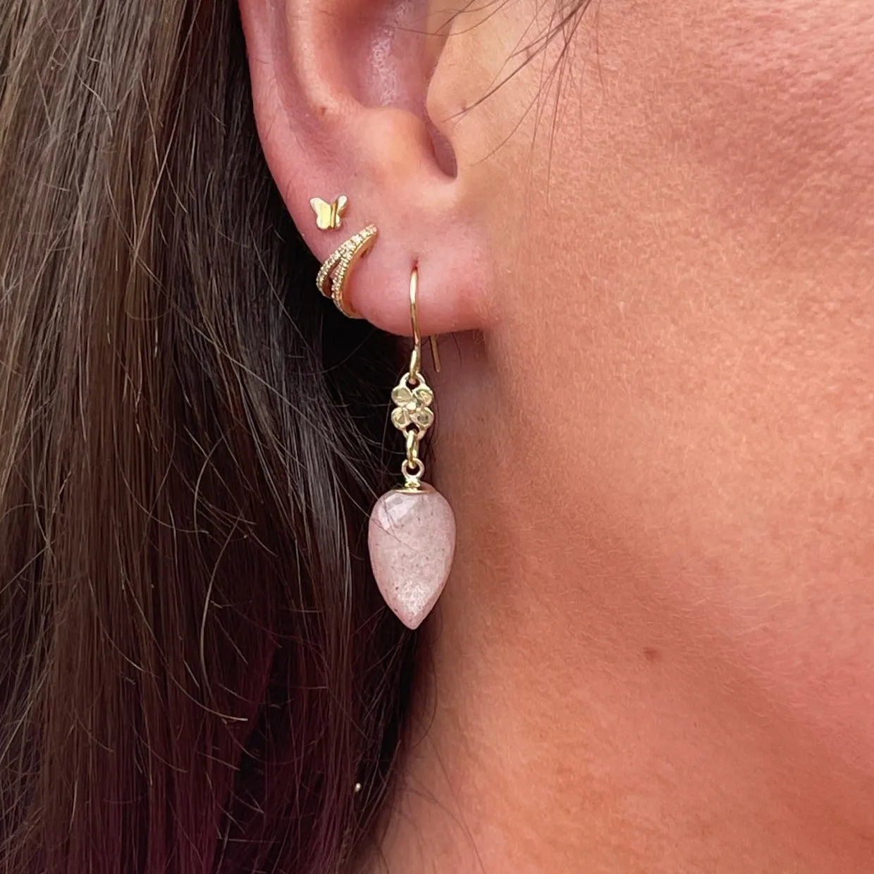 Peach Moonstone and Lilac Flower Earrings