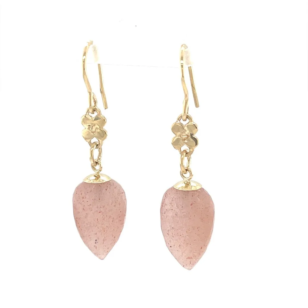 Peach Moonstone and Lilac Flower Earrings