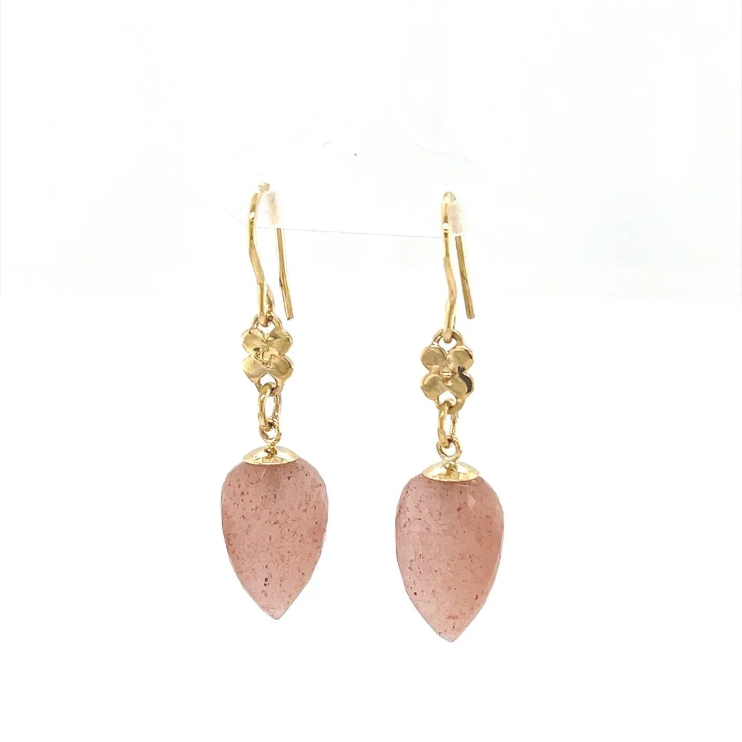 Peach Moonstone and Lilac Flower Earrings