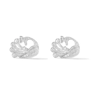 Peacock Filigree Silver Stud Earrings