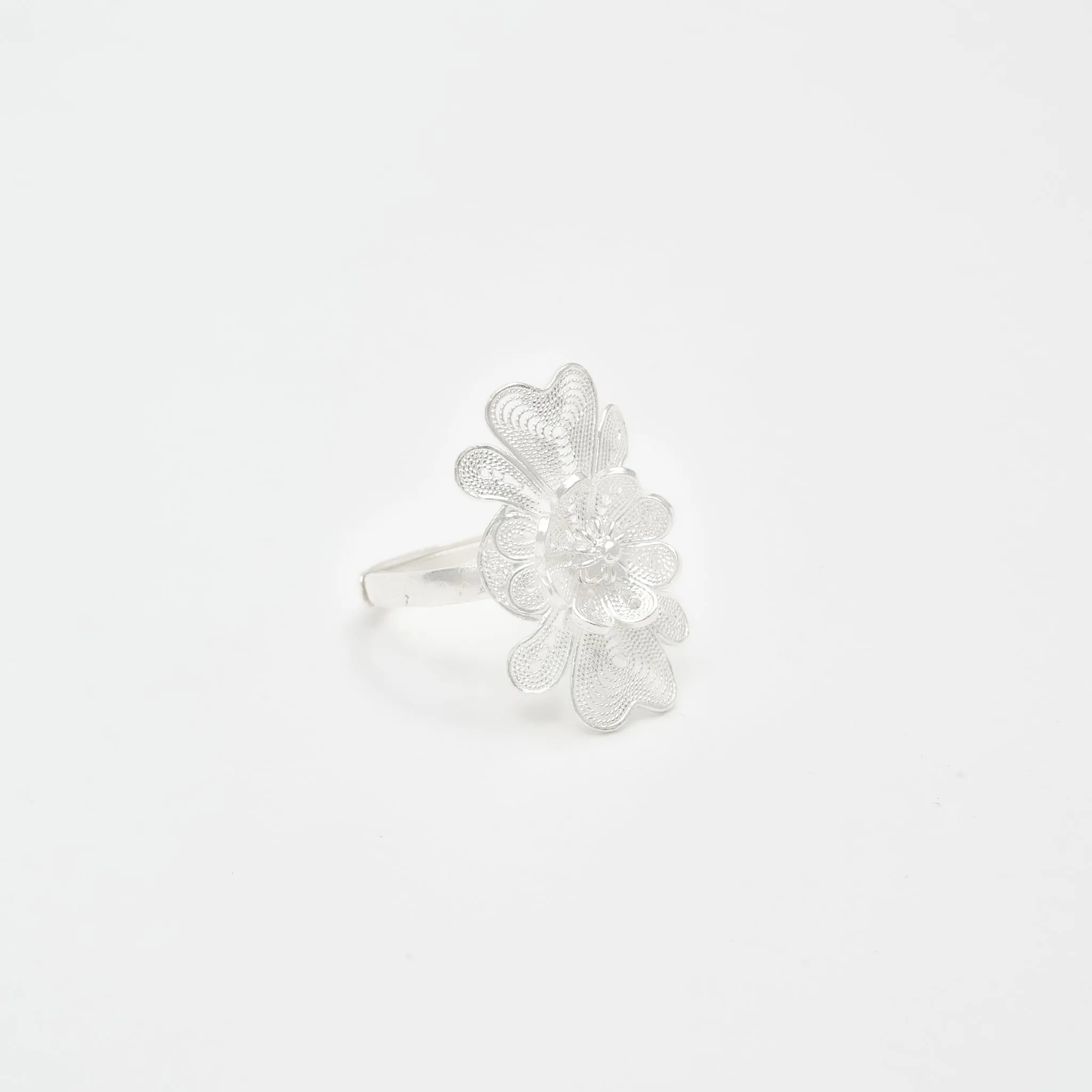 Peony Silver Filigree Ring