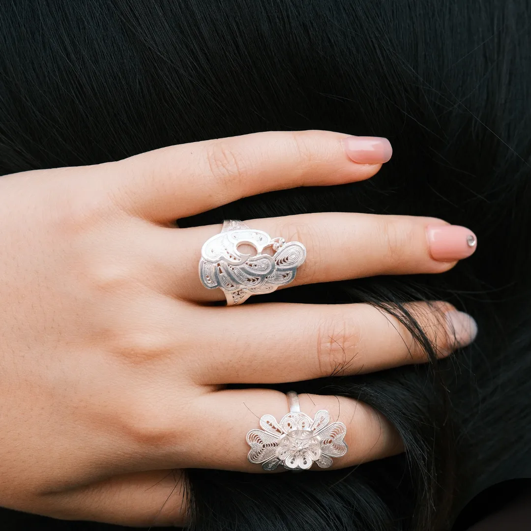 Peony Silver Filigree Ring