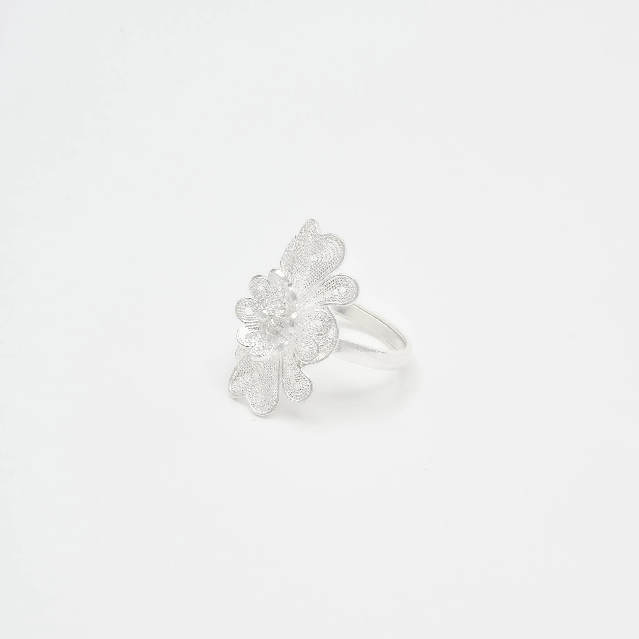Peony Silver Filigree Ring