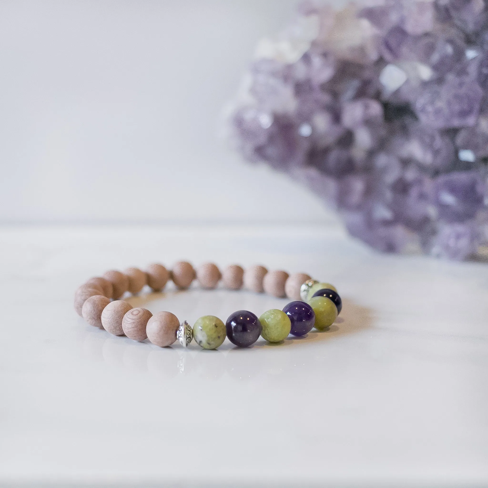 Peridot & Amethyst Rosewood Aromatherapy Essential Oil Diffuser Bracelet (8mm beads)