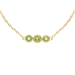 Peridot Bracelet, 9 Ct Péridot Or Jaune Triple Stone Round Milgrain 19cm Bracelet