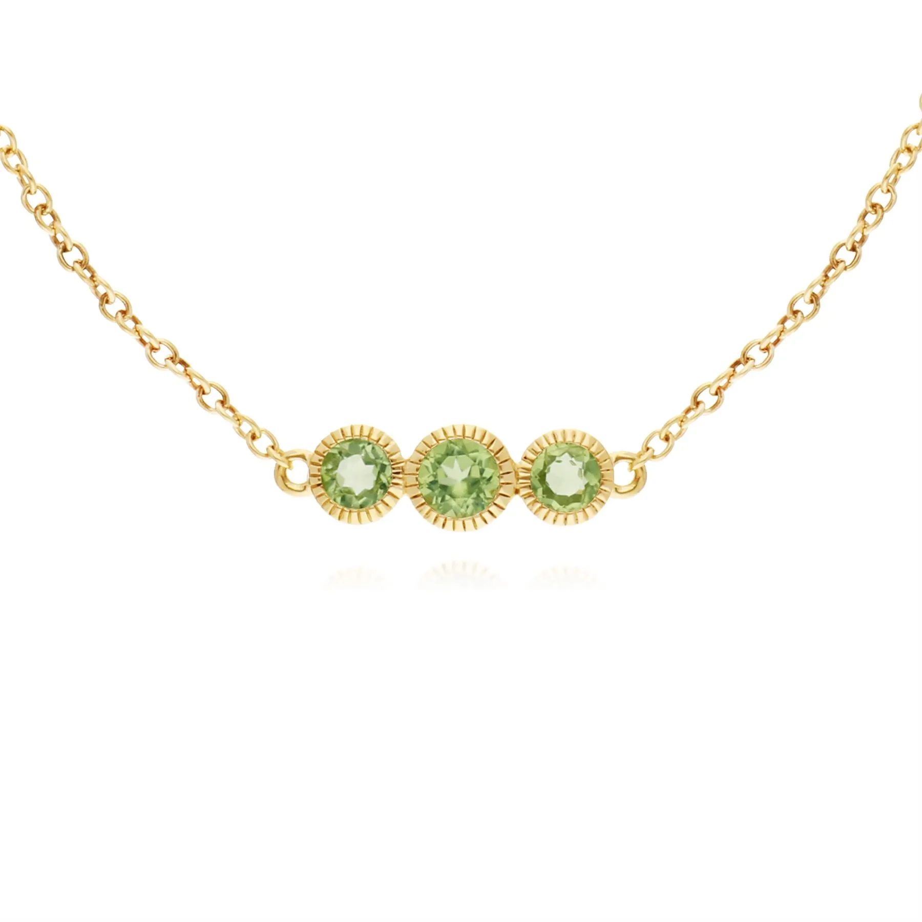 Peridot Bracelet, 9 Ct Péridot Or Jaune Triple Stone Round Milgrain 19cm Bracelet
