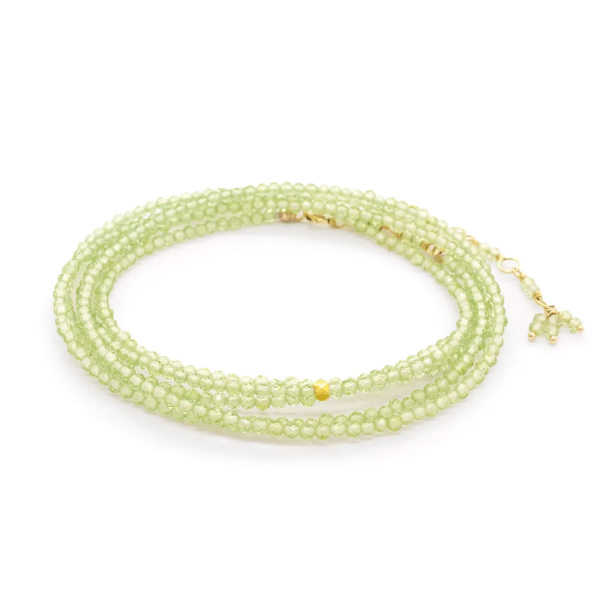Peridot Wrap Bracelet & Necklace with 18k Gold Hex Bead