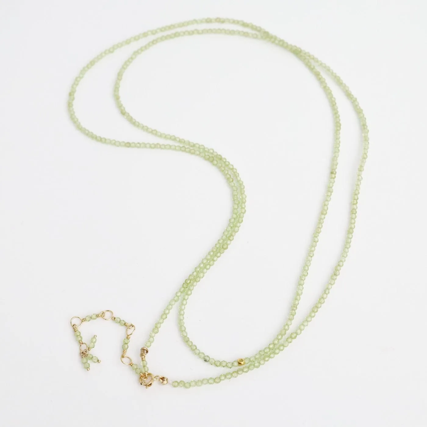 Peridot Wrap Bracelet & Necklace with 18k Gold Hex Bead