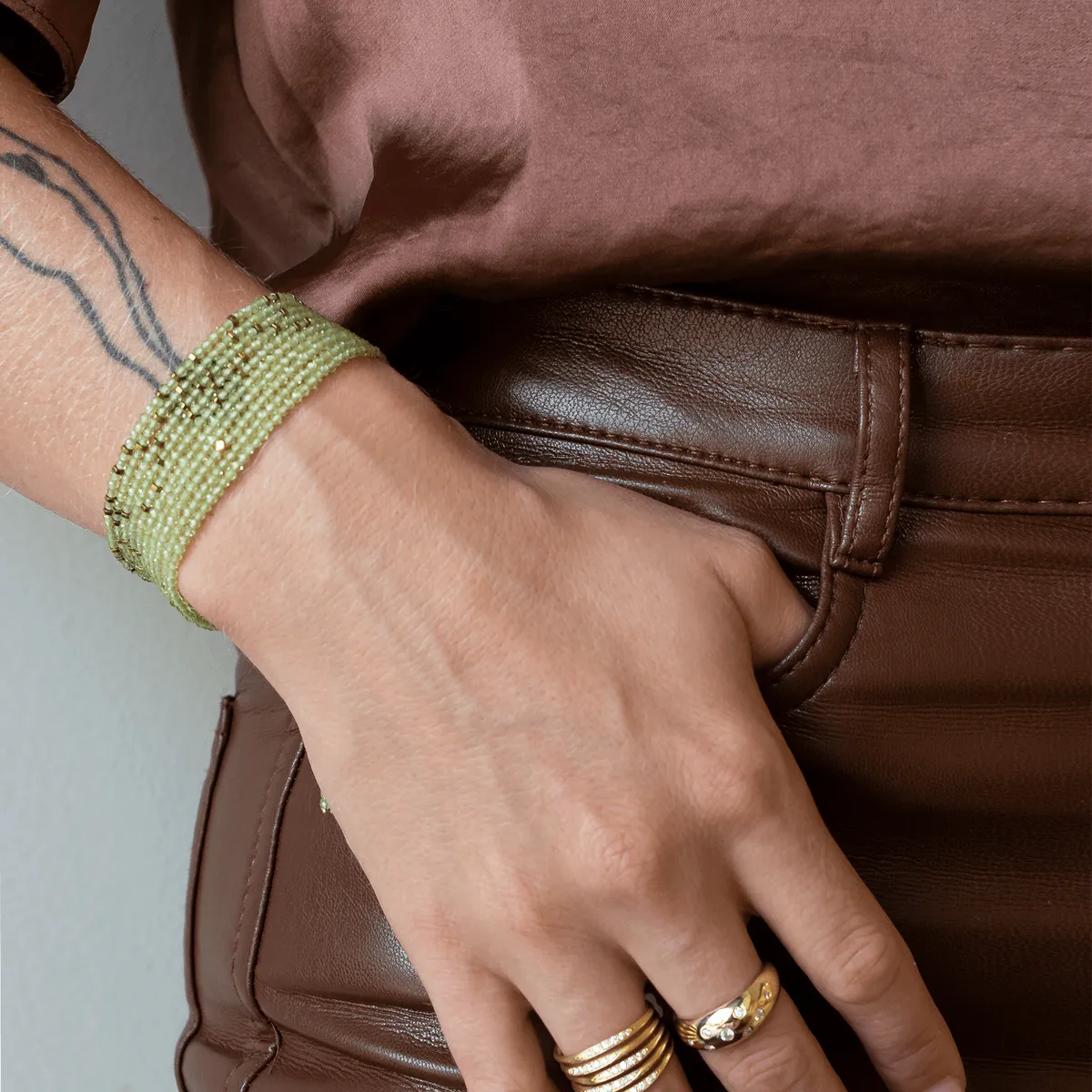 Peridot Wrap Bracelet & Necklace with 18k Gold Hex Bead