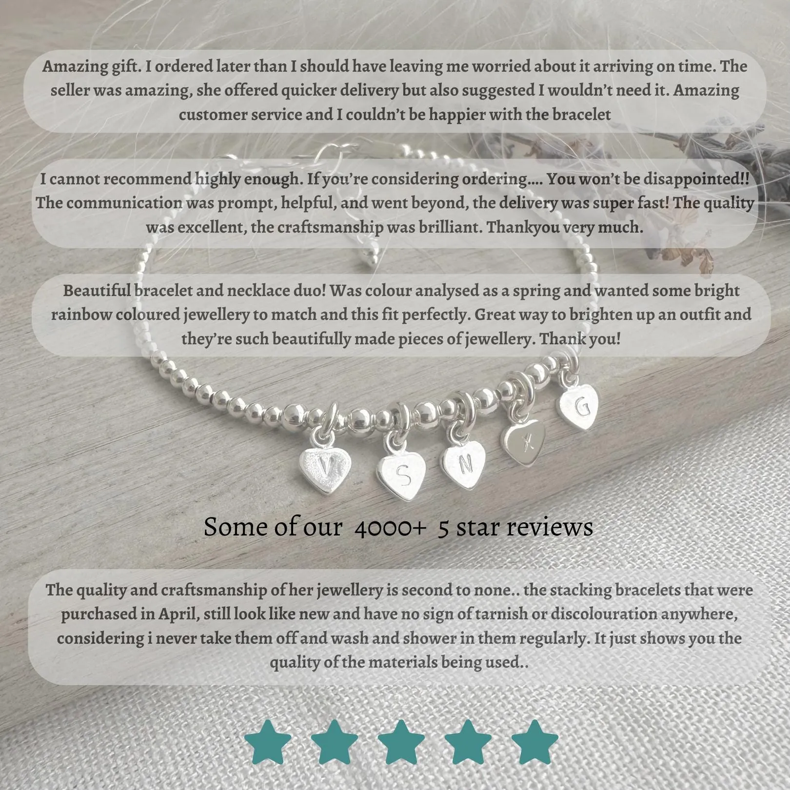 Personalised Initial and Birthstone Bracelet Set in Sterling Silver, Stacking Bracelets with Cubic zirconia birthstone