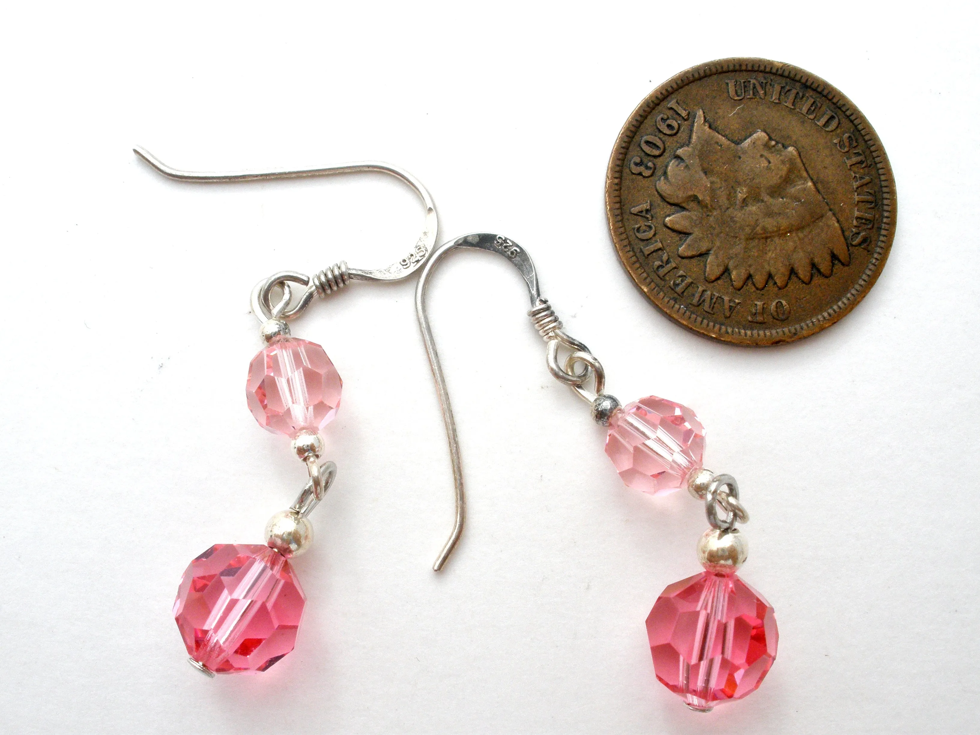 Pink Crystal Bead Earrings Sterling Silver