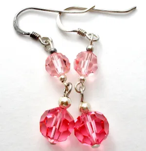 Pink Crystal Bead Earrings Sterling Silver
