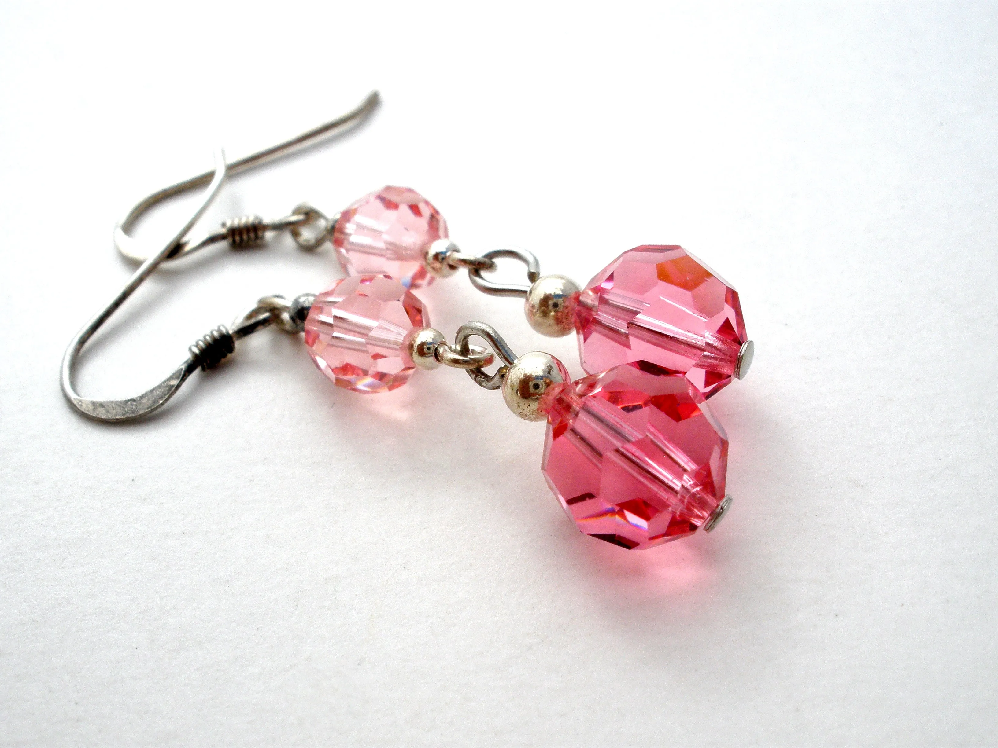 Pink Crystal Bead Earrings Sterling Silver