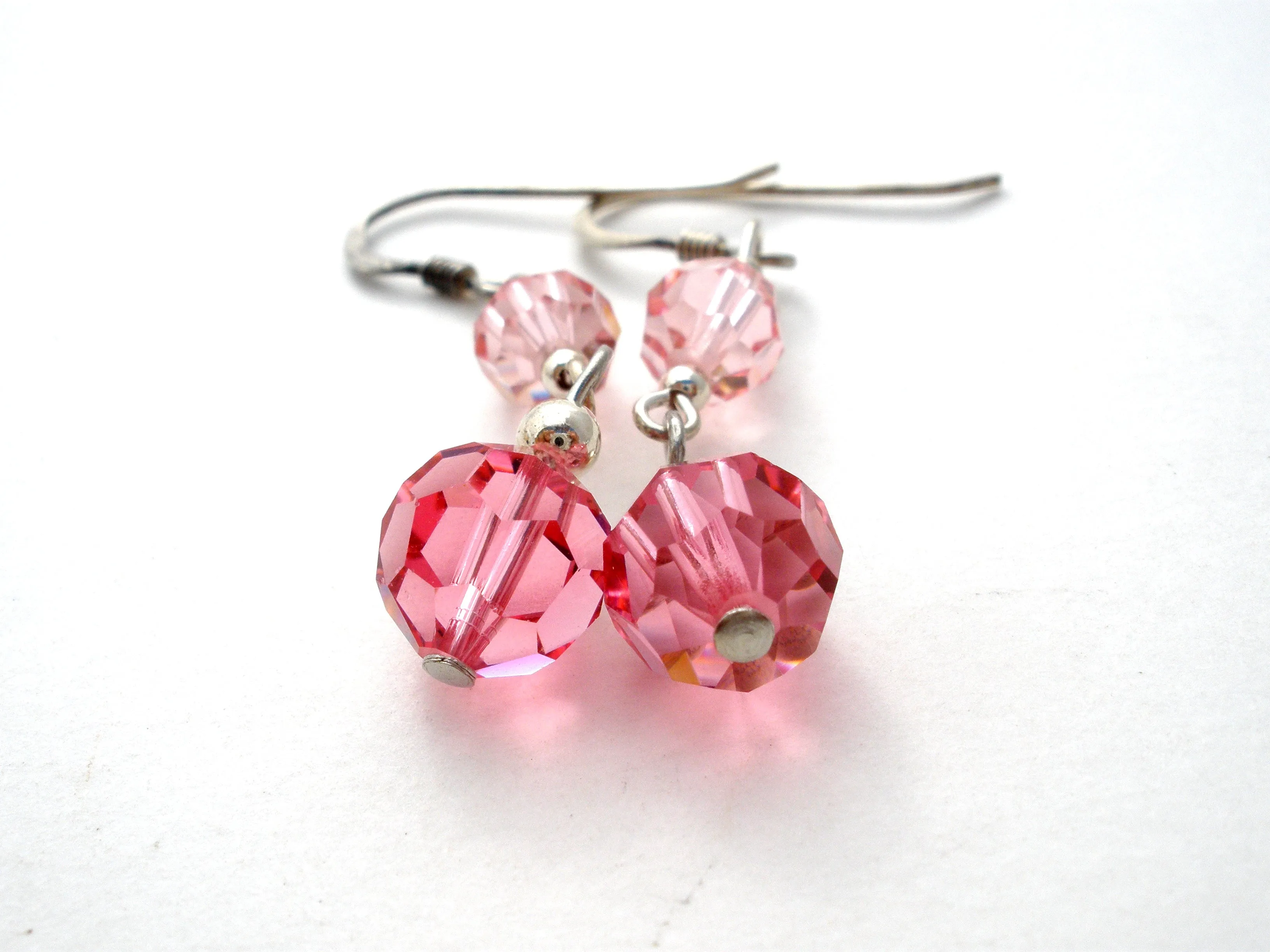 Pink Crystal Bead Earrings Sterling Silver