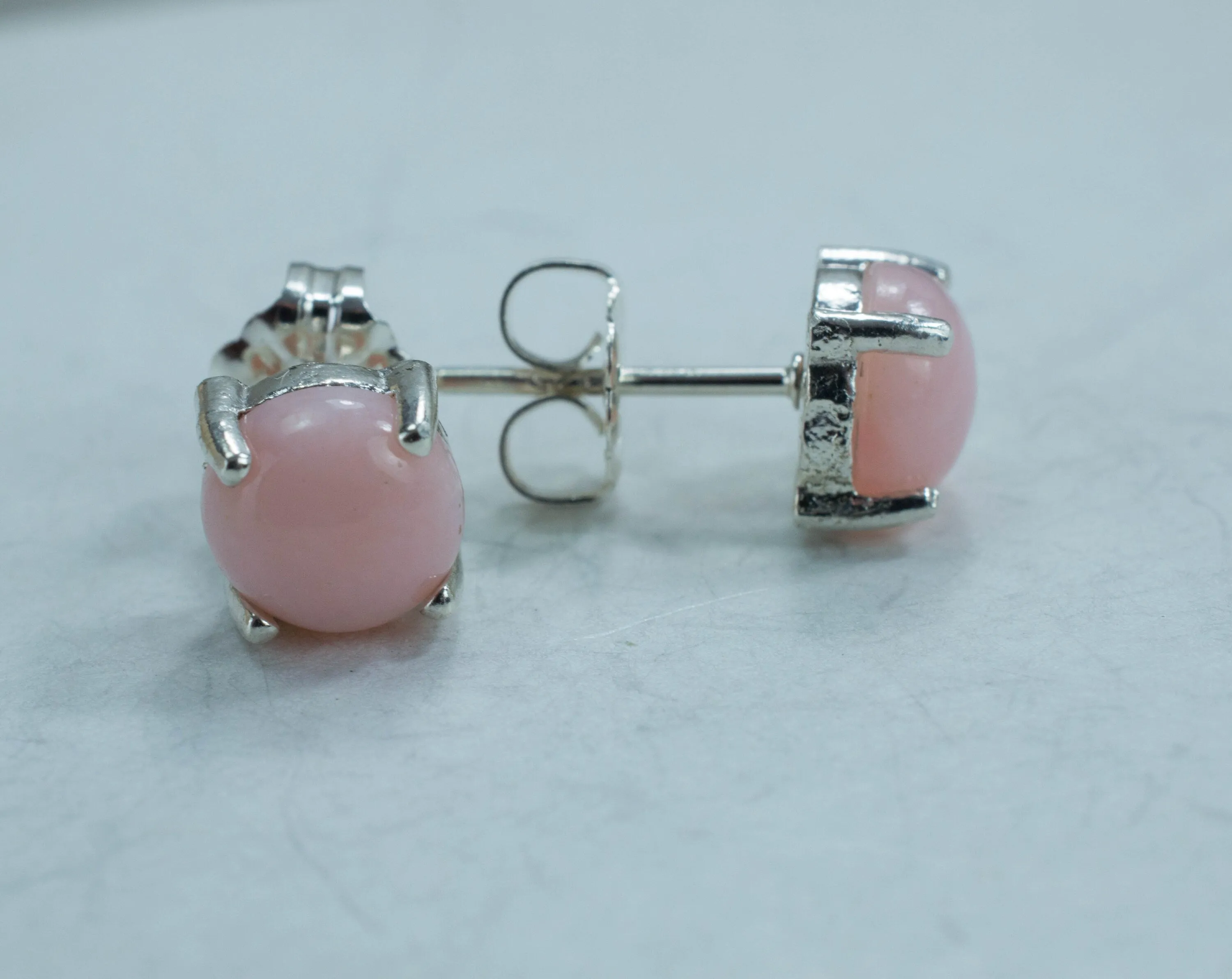 Pink Opal Sterling Silver Earrings, Genuine Untreated Peru Opal; Opal Earrings