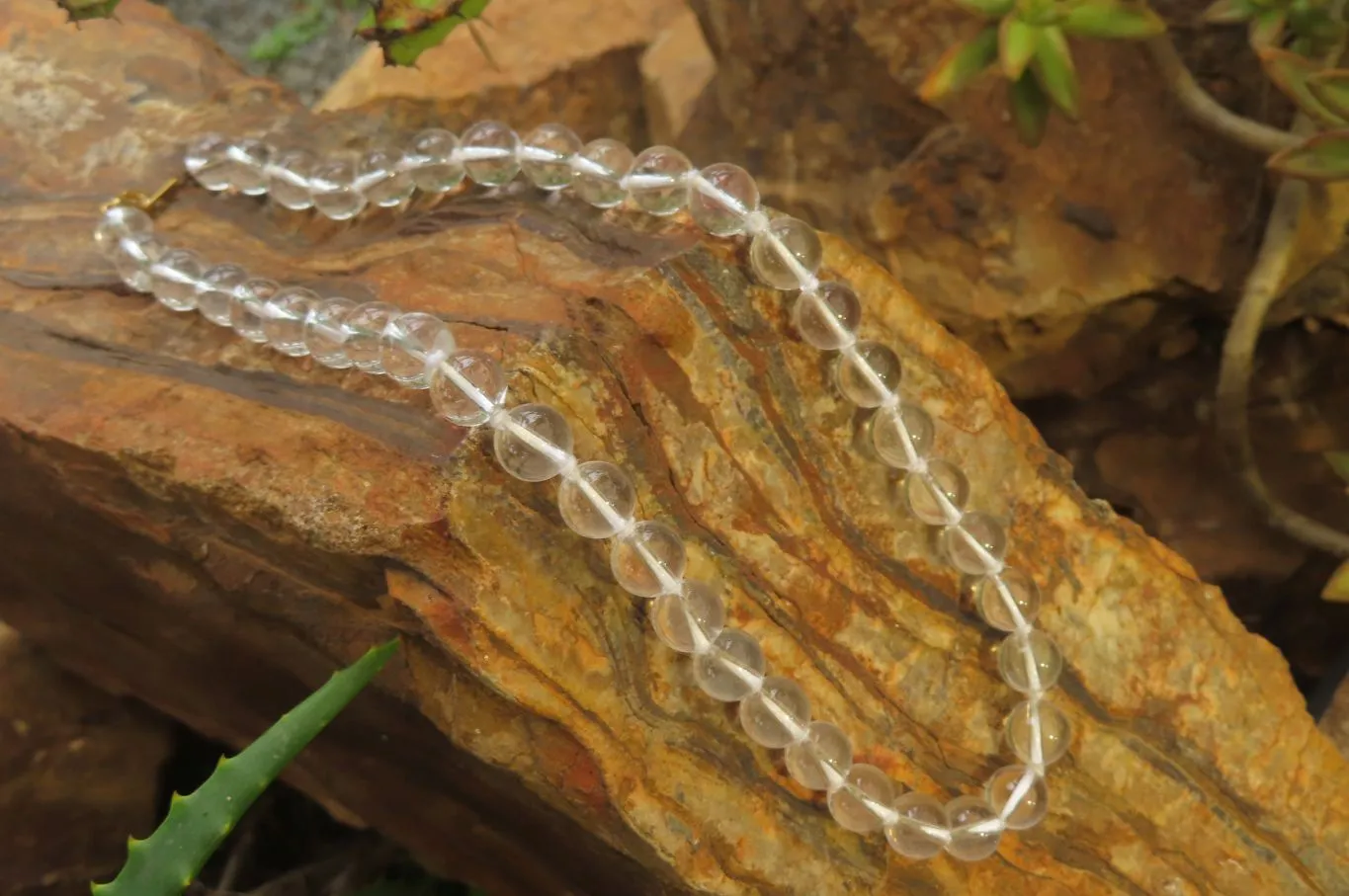 Polished Clear Quartz Rock Crystal Ball Shaped Bead Necklace - Sold Per Item - From Brazil