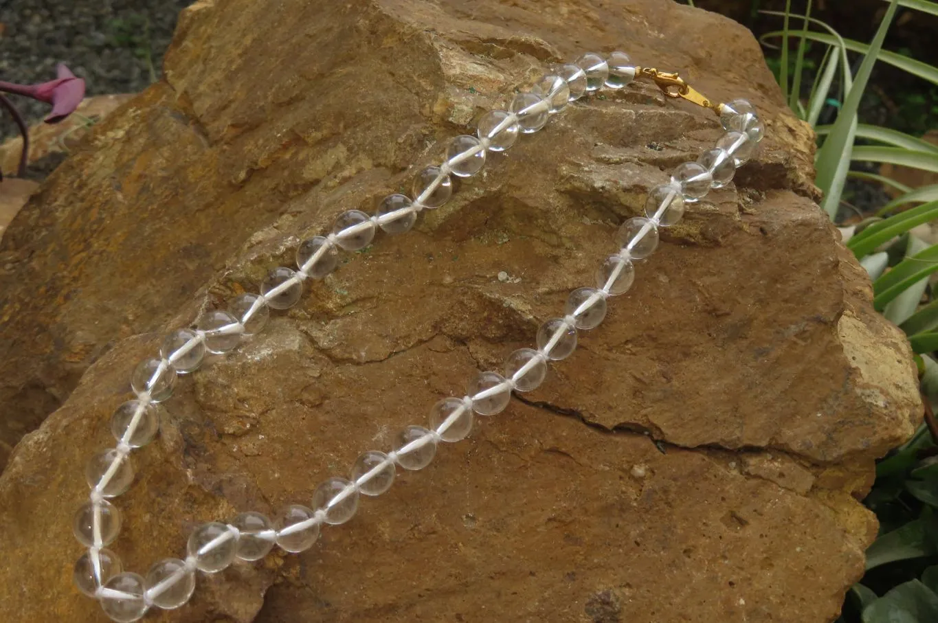 Polished Clear Quartz Rock Crystal Ball Shaped Bead Necklace - Sold Per Item - From Brazil