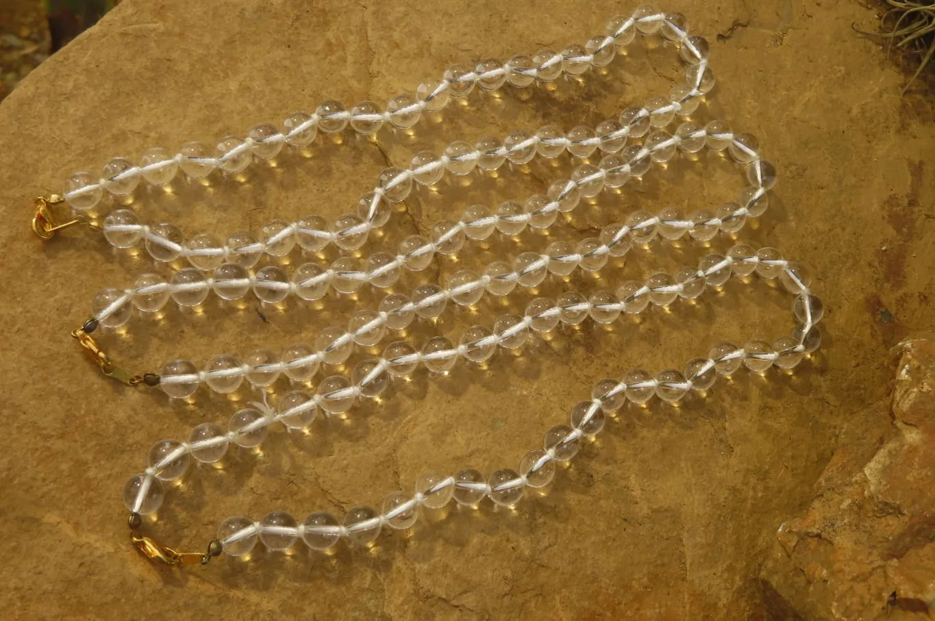 Polished Clear Quartz Rock Crystal Ball Shaped Bead Necklace - Sold Per Item - From Brazil