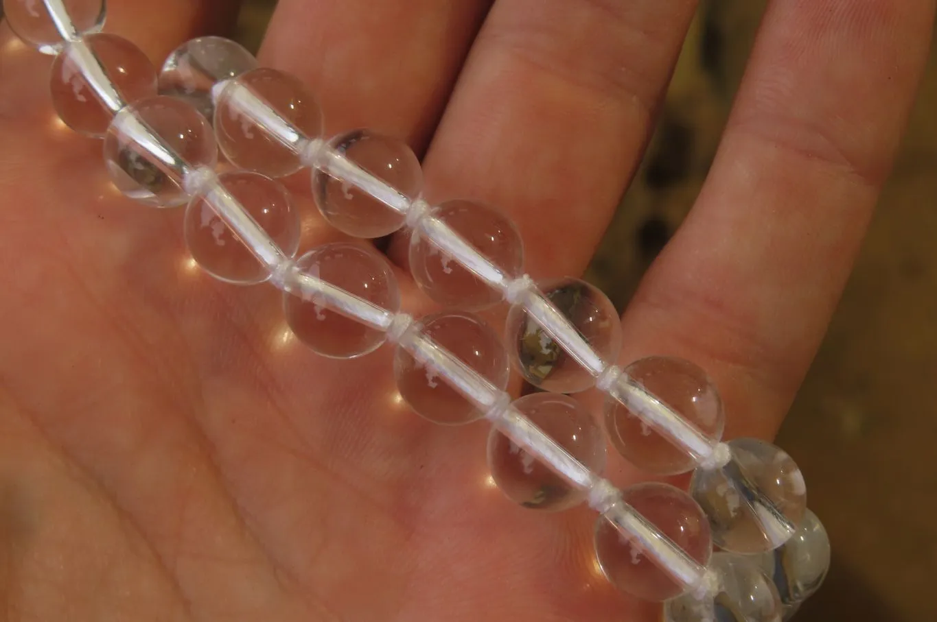 Polished Clear Quartz Rock Crystal Ball Shaped Bead Necklace - Sold Per Item - From Brazil