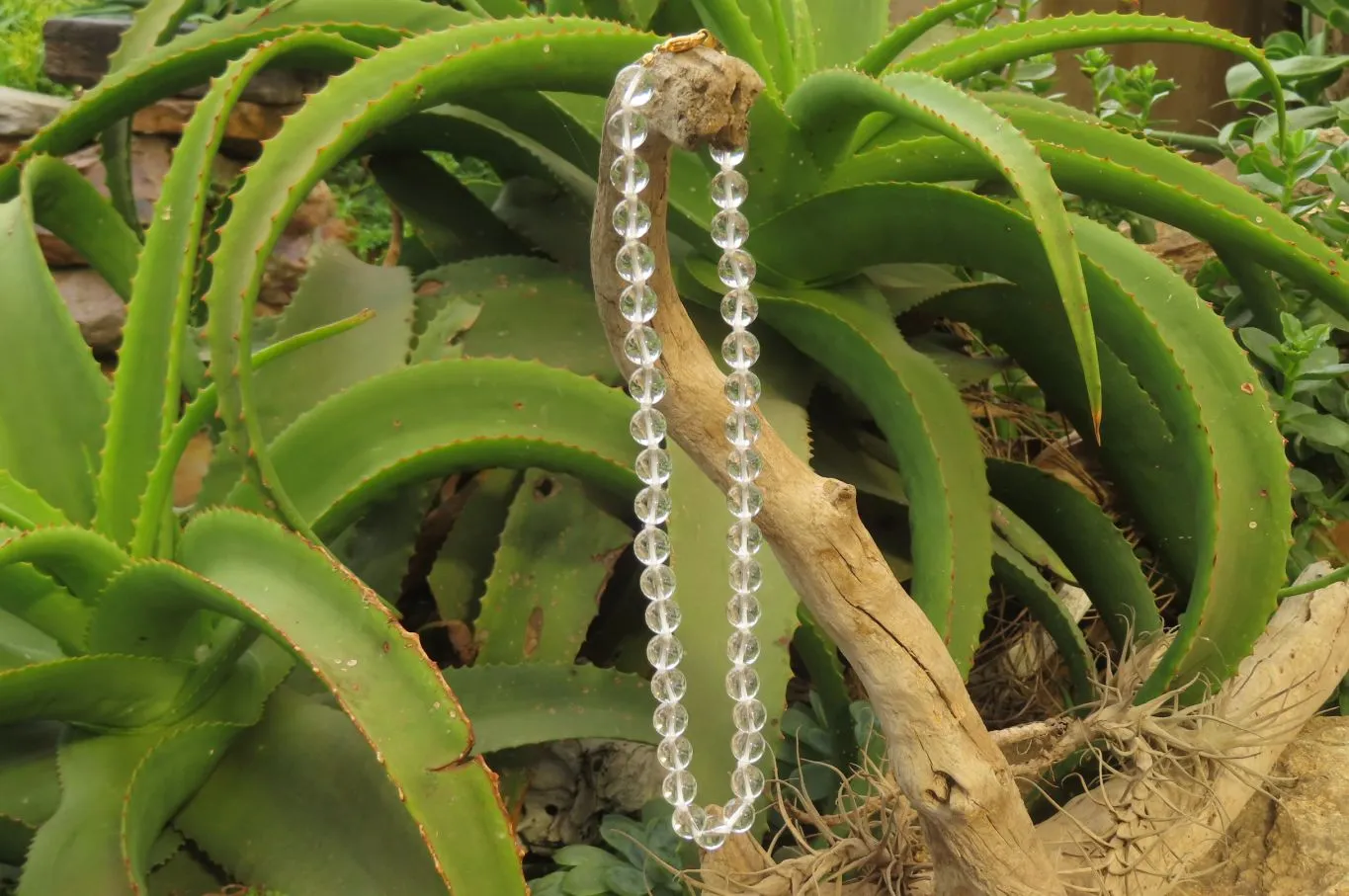 Polished Clear Quartz Rock Crystal Ball Shaped Bead Necklace - Sold Per Item - From Brazil