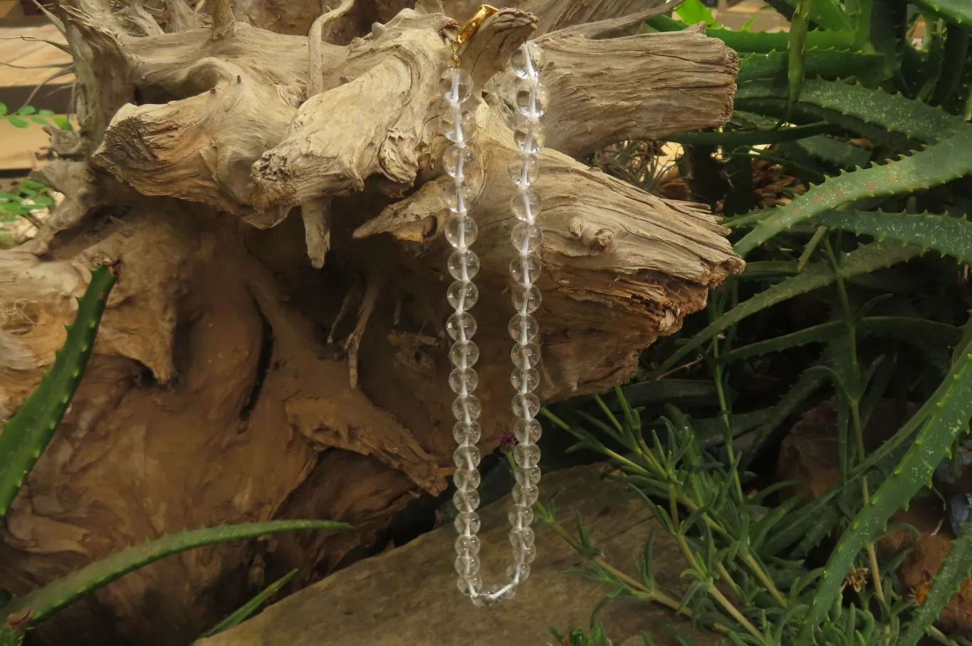 Polished Clear Quartz Rock Crystal Ball Shaped Bead Necklace - Sold Per Item - From Brazil