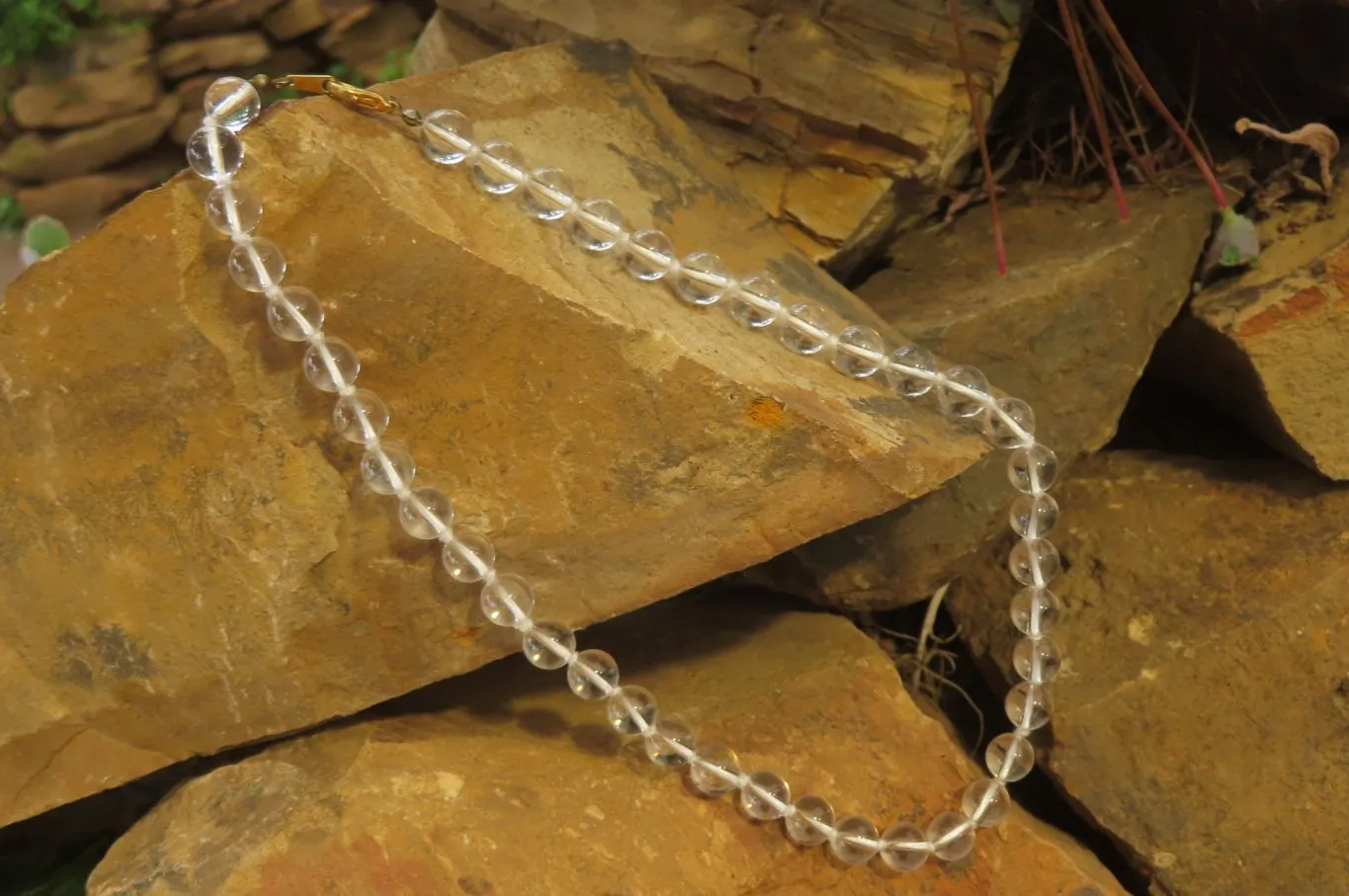 Polished Clear Quartz Rock Crystal Ball Shaped Bead Necklace - Sold Per Item - From Brazil