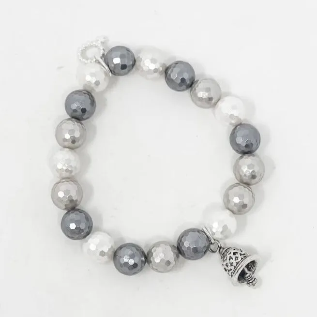 PowerBeads by jen Petites Pearlized Agate Bracelet with Bell Charm