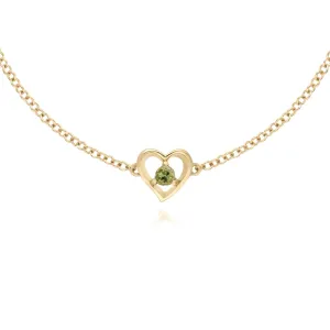 Péridot Bracelet, 9 CT Péridot or Jaune Rond Pierre Unique Coeur 19cm Bracelet