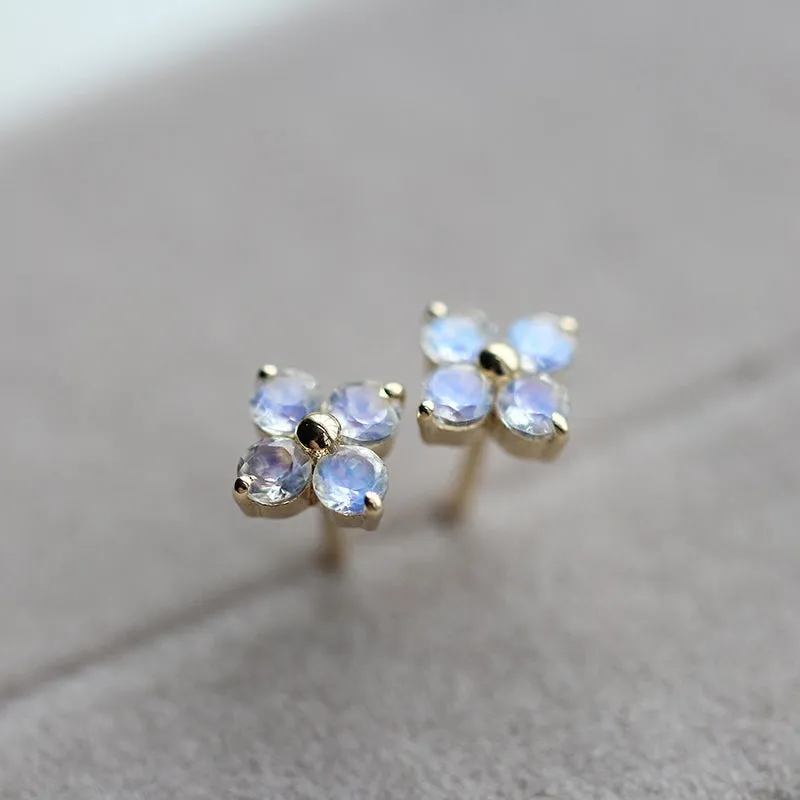 Quality Moonstone in 18K Gold Stud Earrings Jewelry Accessories Gift June Birthstone for Women