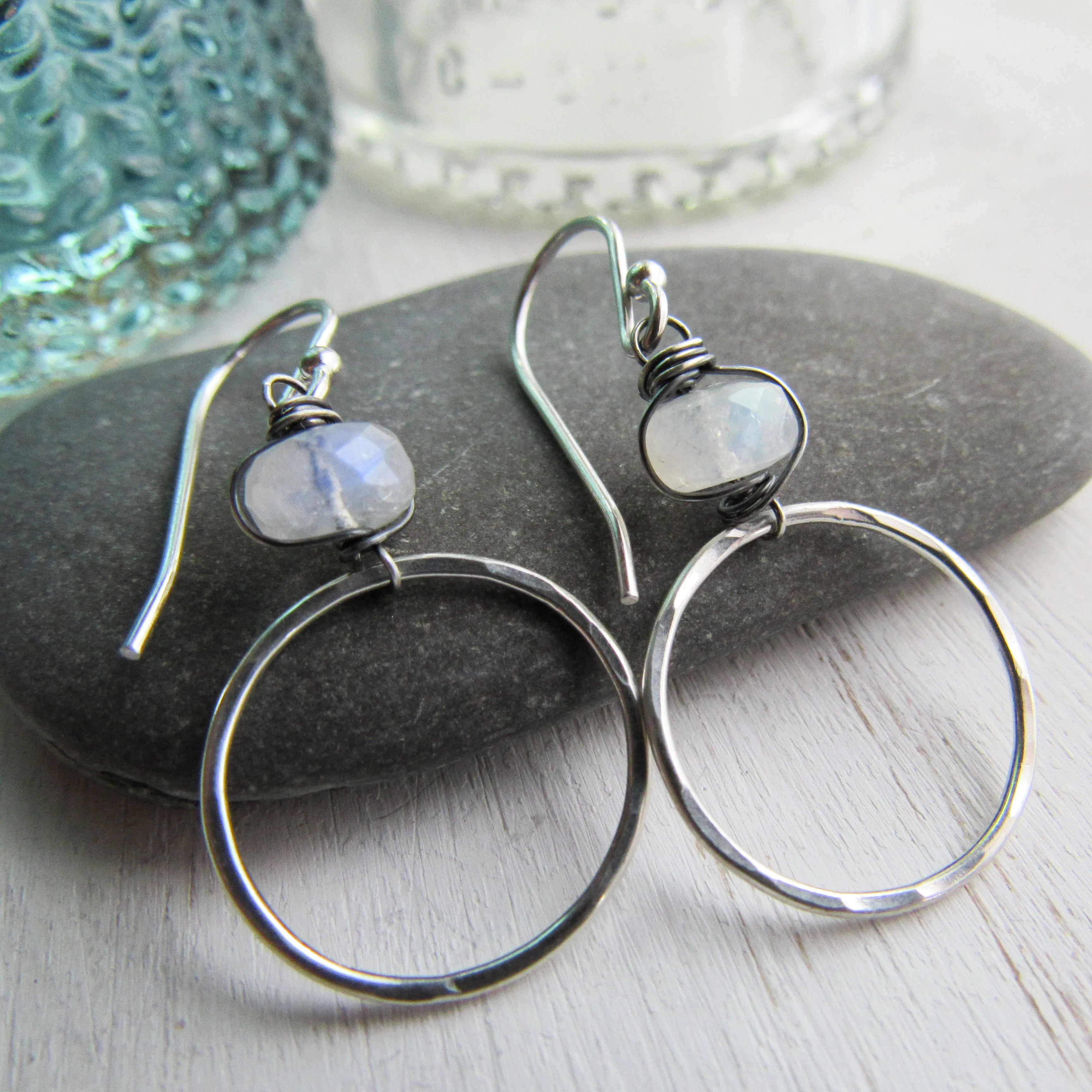 Rainbow Moonstone Hoop Earrings