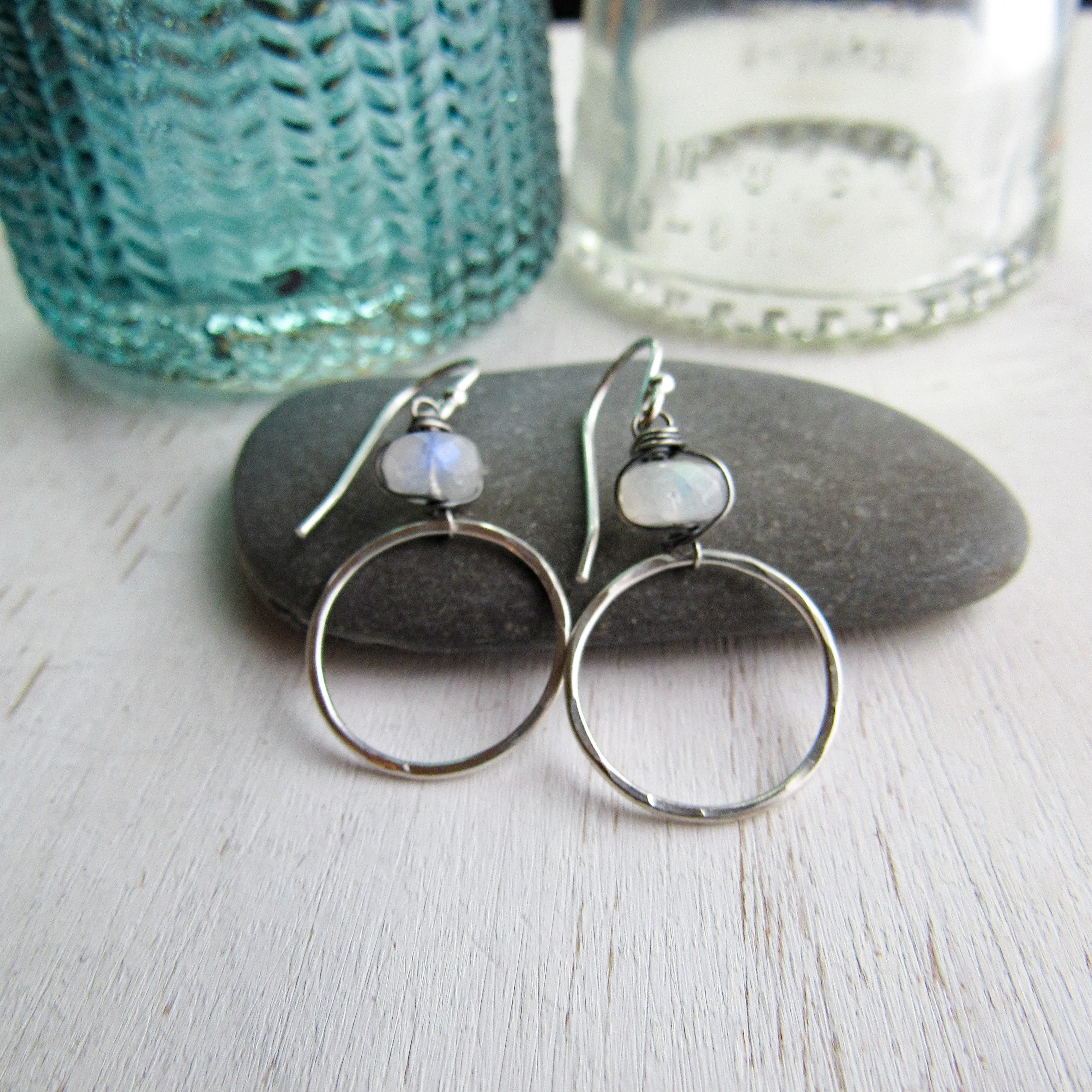 Rainbow Moonstone Hoop Earrings