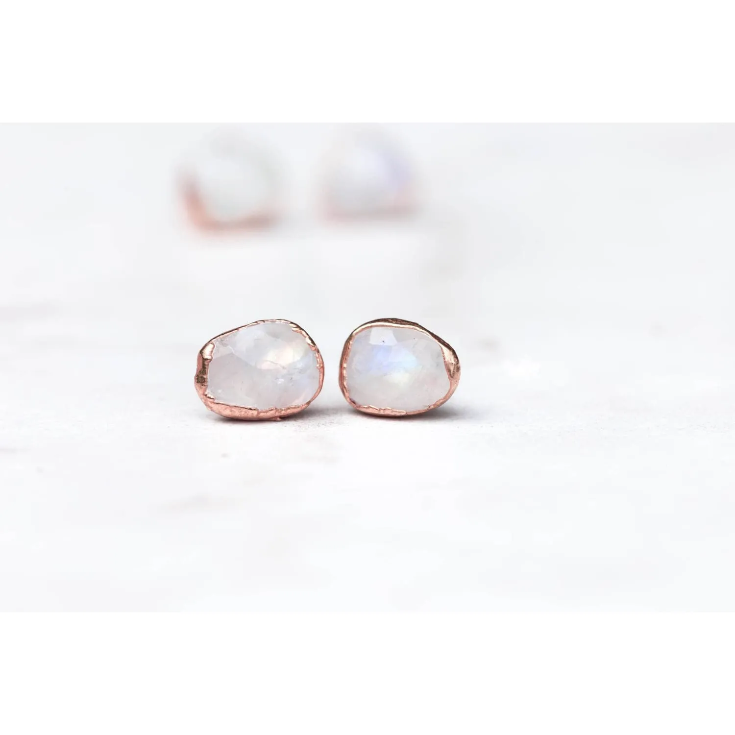 Rainbow Moonstone Stud Earrings in Sterling Silver