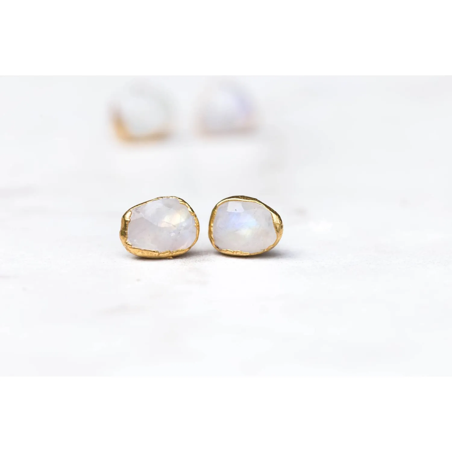 Rainbow Moonstone Stud Earrings in Sterling Silver