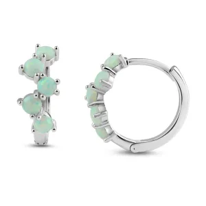 Rhodium Plated 925 Sterling Silver Alternating Opal Hoop Earrings
