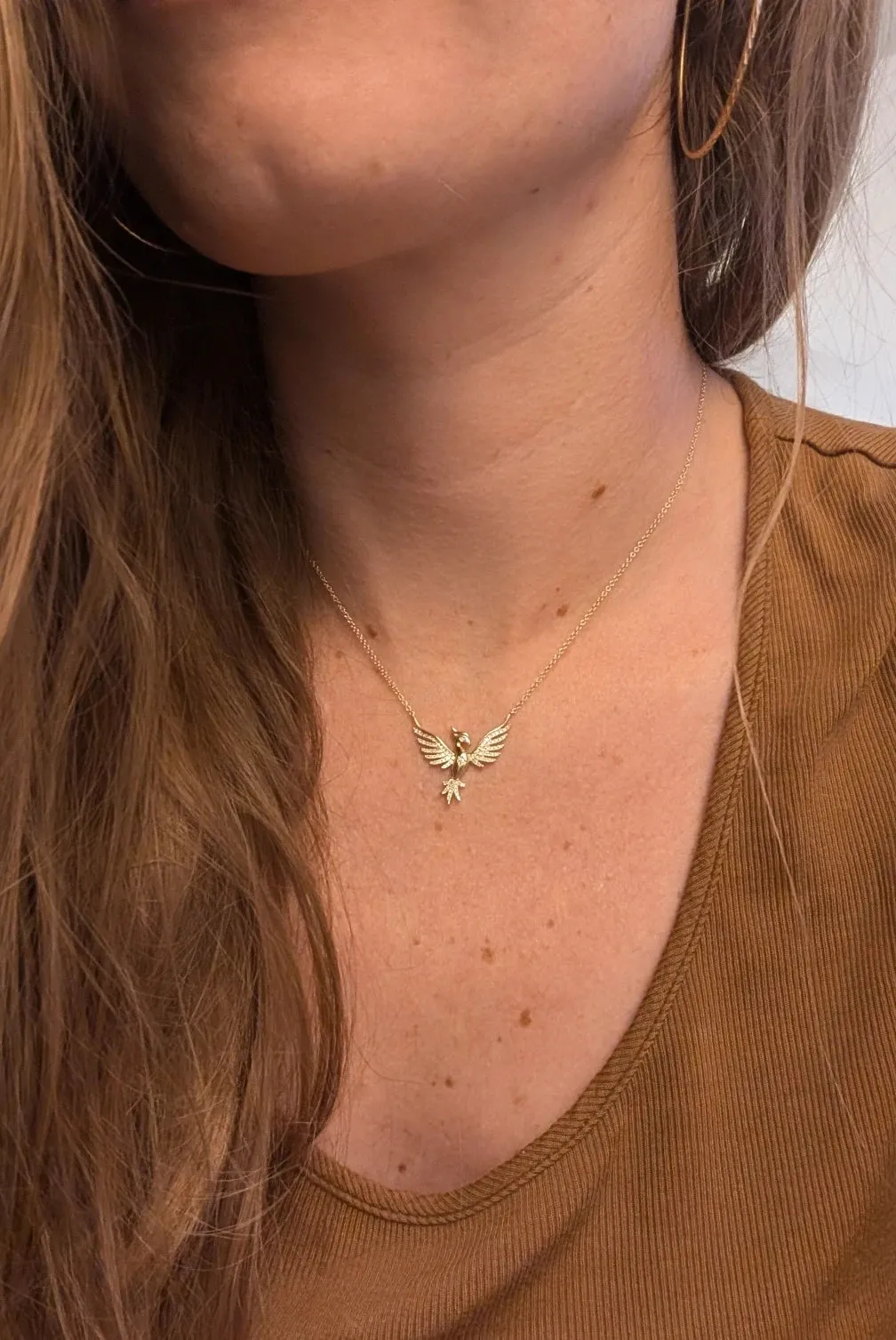 Rising Golden Phoenix Necklace with Diamonds
