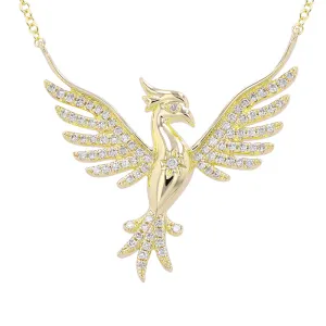 Rising Golden Phoenix Necklace with Diamonds