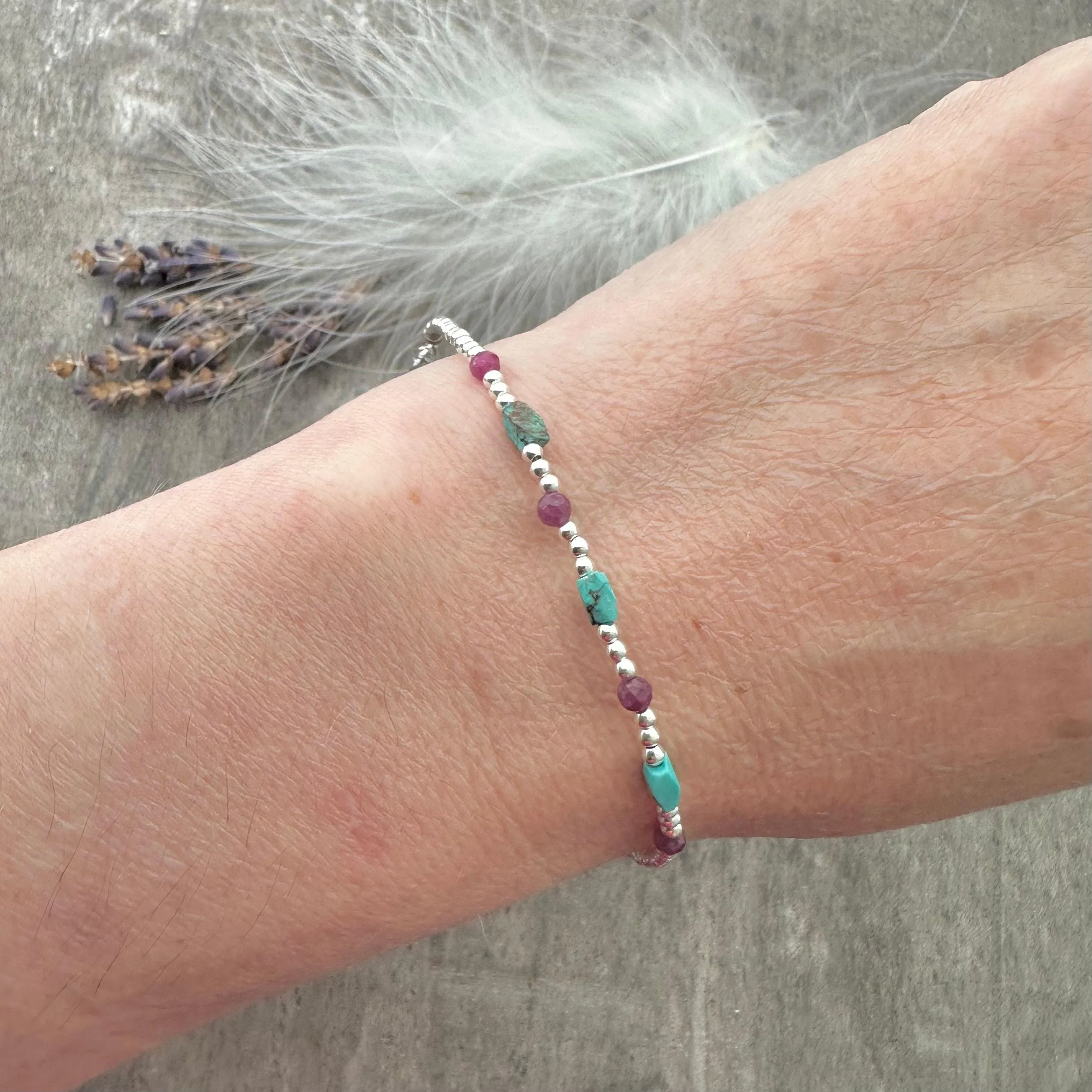 Ruby & Turquoise Birthstone Bracelet, July Birthstone