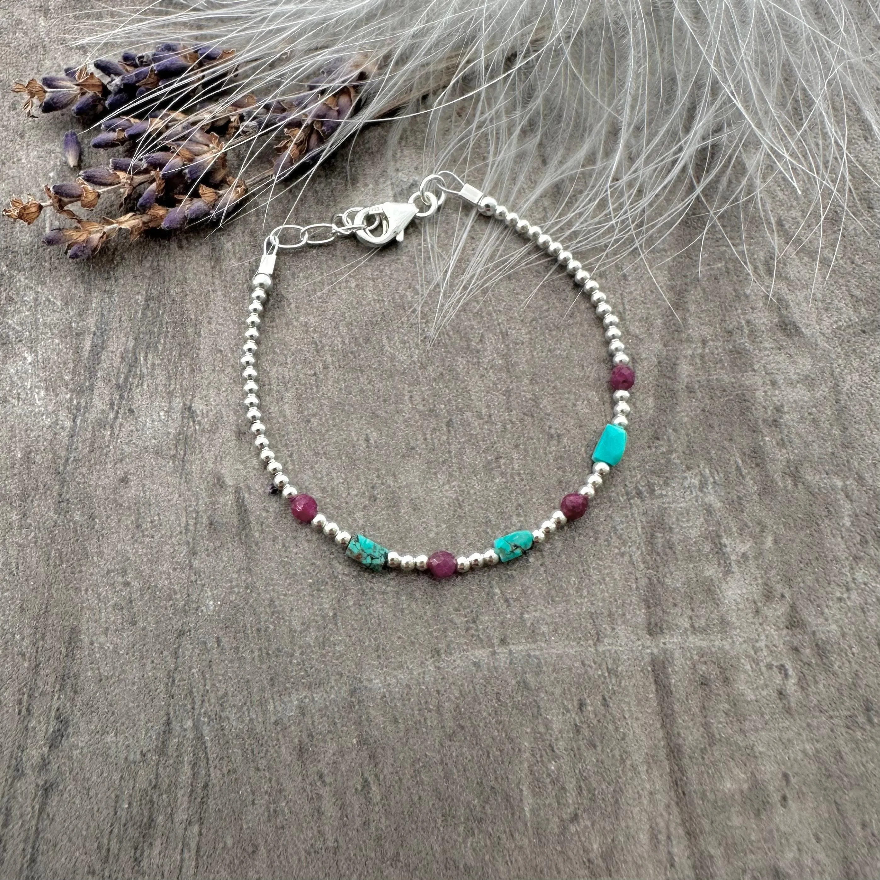Ruby & Turquoise Birthstone Bracelet, July Birthstone