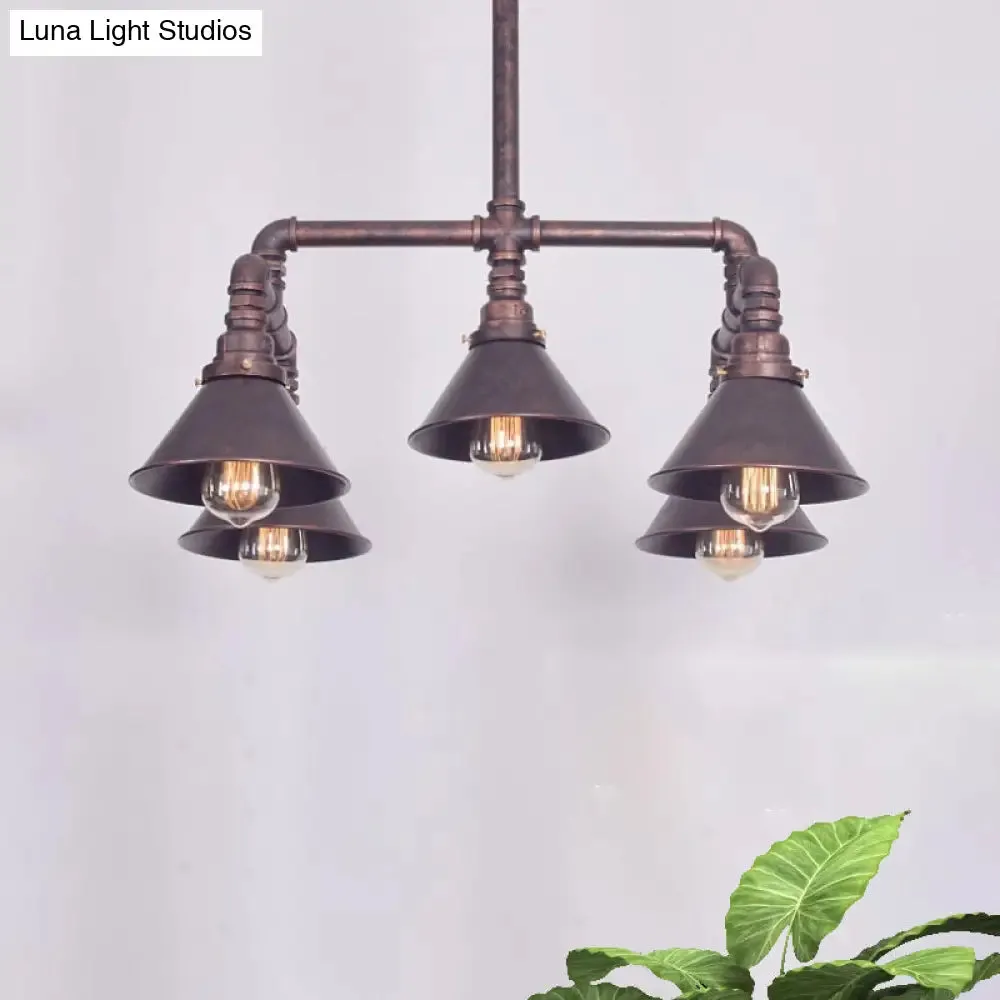 Rustic Farmhouse Pendant Chandelier Lamp - Conic Shade, 5 Bulbs, Wrought Iron - Perfect for Restaurants